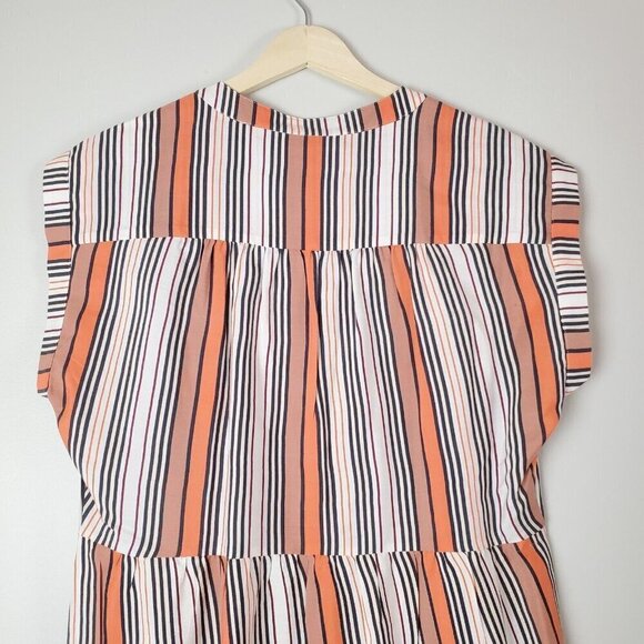 Marie Oliver Dress‎ Womens Small Lachlan Silk Mini Tiered Orange Pink Stripes - Picture 15 of 16
